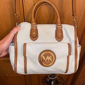 white & brown MK purse